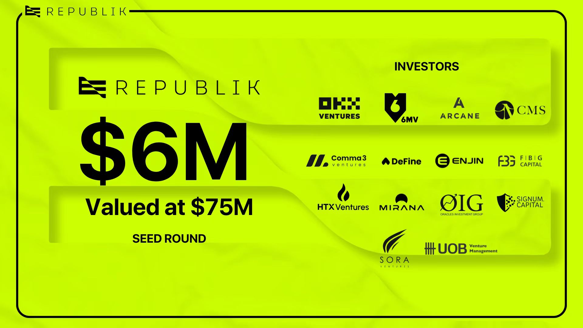 Web3 內容創作平台REPUBLIK完成600萬美元種子輪融資，估價7,500萬美元插图